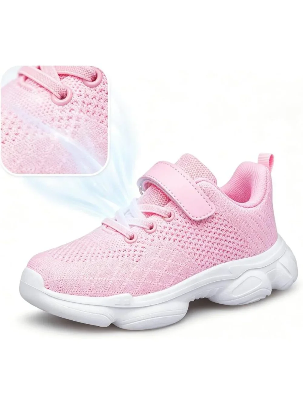 Kids Light Pink Mesh Shoes Toddler Boys Girls Running Sports Strap Sneakers